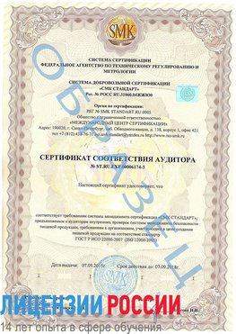 Образец сертификата соответствия аудитора №ST.RU.EXP.00006174-3 Ялта Сертификат ISO 22000